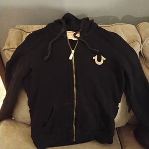 True Religion Black Hoodie with Gold Logo